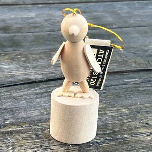 Wooden Thumb Bottom Push Puppet Penguin Unpainted Vintage Christmas Ornament